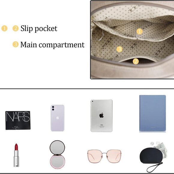 Small Synthetic Leather Backpack Purse for Women with Tassel Casual Khaki - Picture 5 of 5